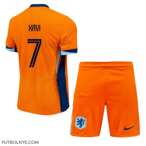 Camiseta Países Bajos Xavi Simons #7 Primera Equipación para niños Eurocopa 2024 manga corta (+ pantalones cortos)